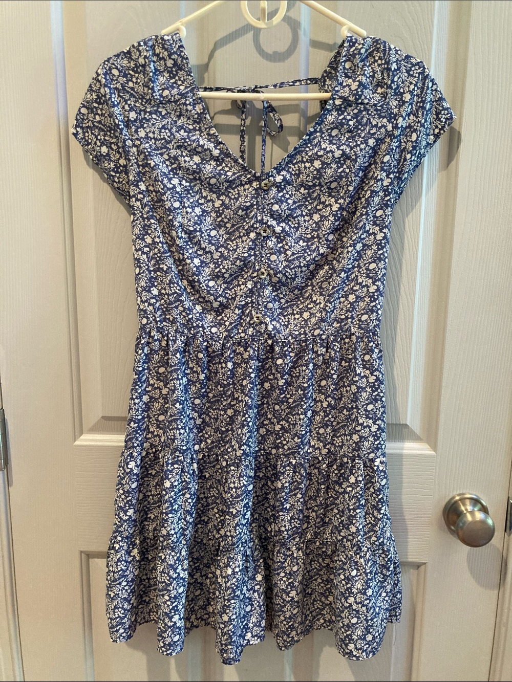Floral Blue Button-Front Tiered Sundress
